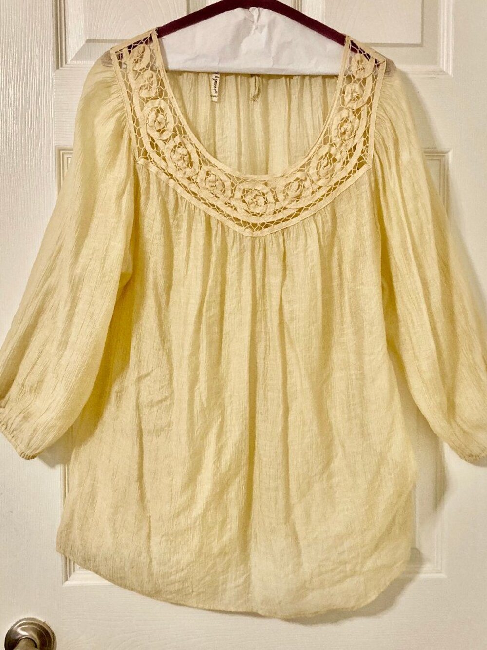 Excellent Condition, SZ L, grand & greene, Faux Silk Tunic Top, Ivory Gold